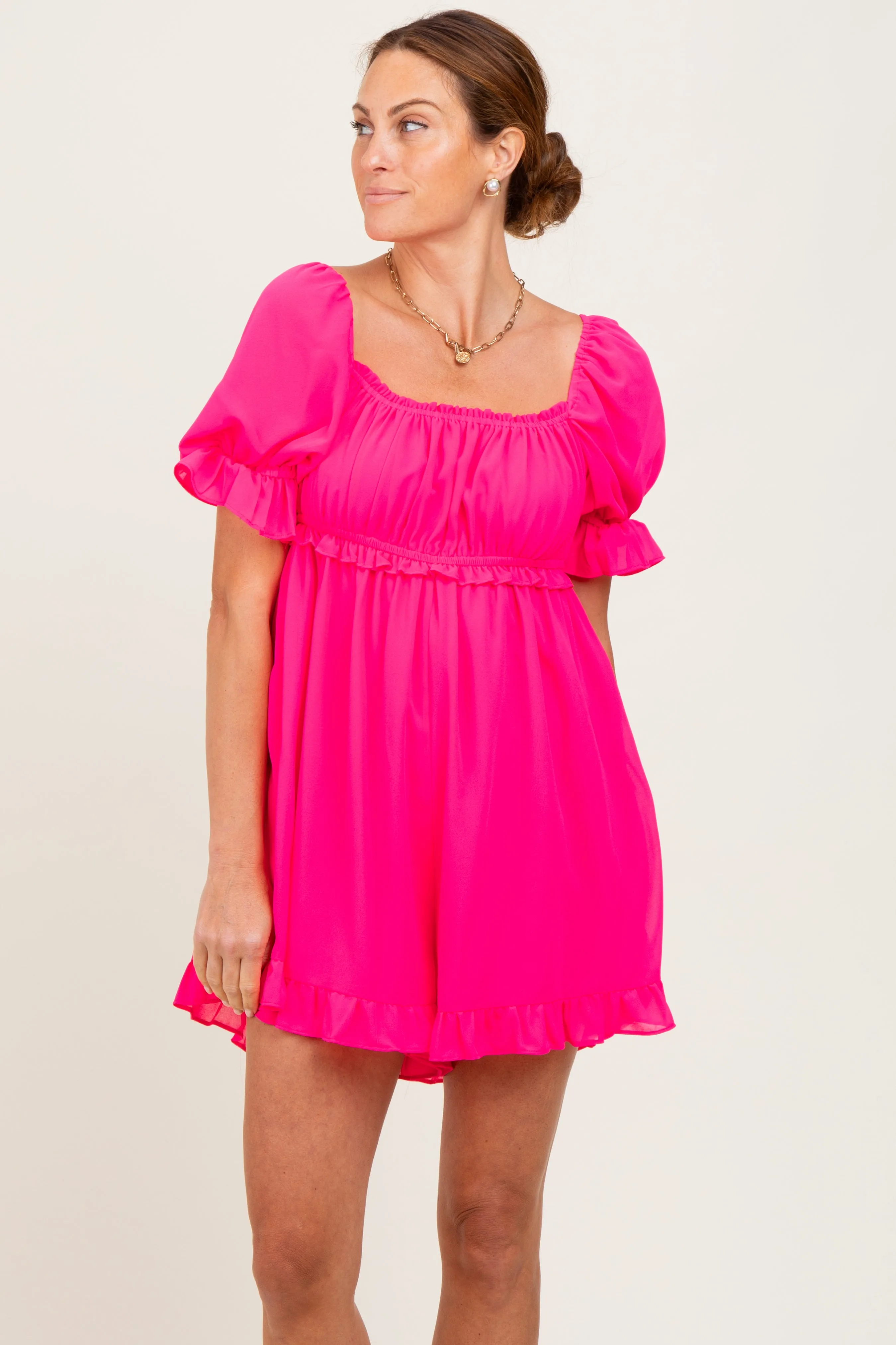 Fuchsia Ruffle Trim Square Neck Romper sold by Pinkblush product image thumbnail 2