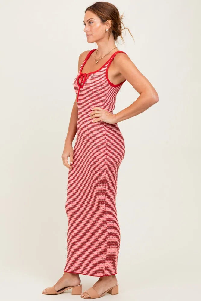 Red Striped Knit Tie-Front Midi Dress sold by Pinkblush product image thumbnail 3