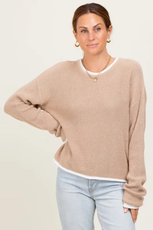 Taupe Contrast Trim Sweater sold by Pinkblush