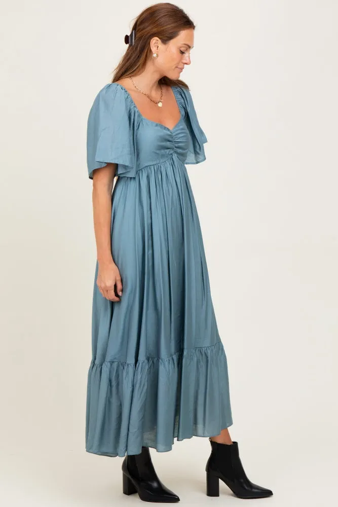 Blue Flutter Sleeve Ruffle Hem Midi Dress sold by Pinkblush product image thumbnail 3
