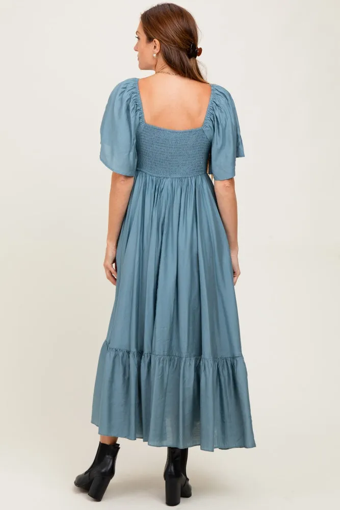 Blue Flutter Sleeve Ruffle Hem Midi Dress sold by Pinkblush product image thumbnail 4