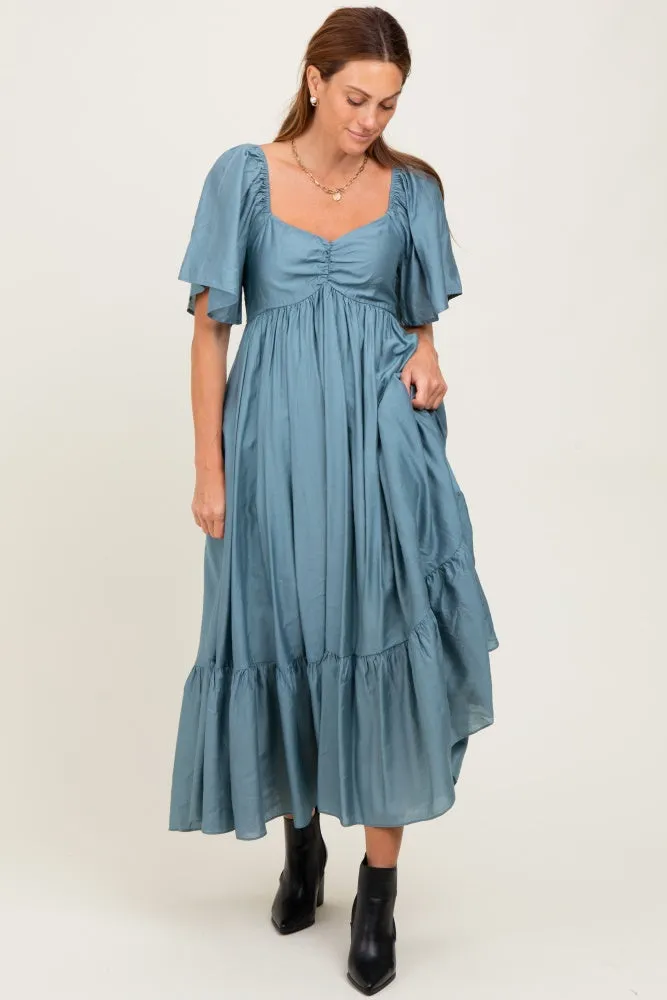 Blue Flutter Sleeve Ruffle Hem Midi Dress sold by Pinkblush product image thumbnail 2
