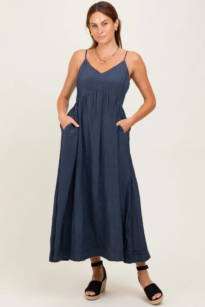 Navy Crinkle Texture V-Neck Sleeveless Dress sold by Pinkblush product image thumbnail 2