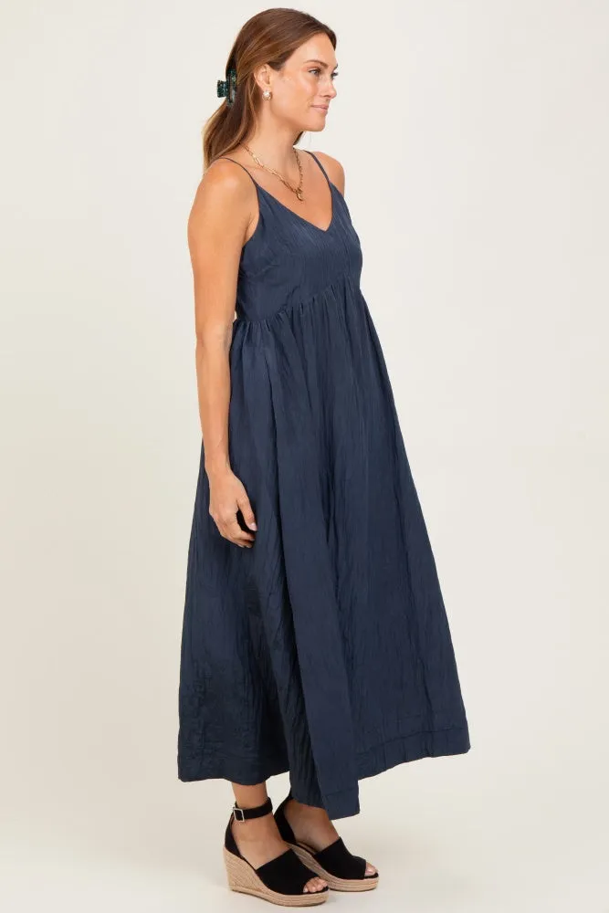 Navy Crinkle Texture V-Neck Sleeveless Dress sold by Pinkblush product image thumbnail 3