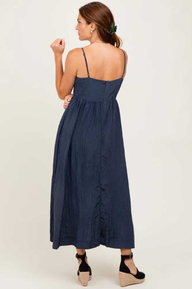 Navy Crinkle Texture V-Neck Sleeveless Dress sold by Pinkblush product image thumbnail 4