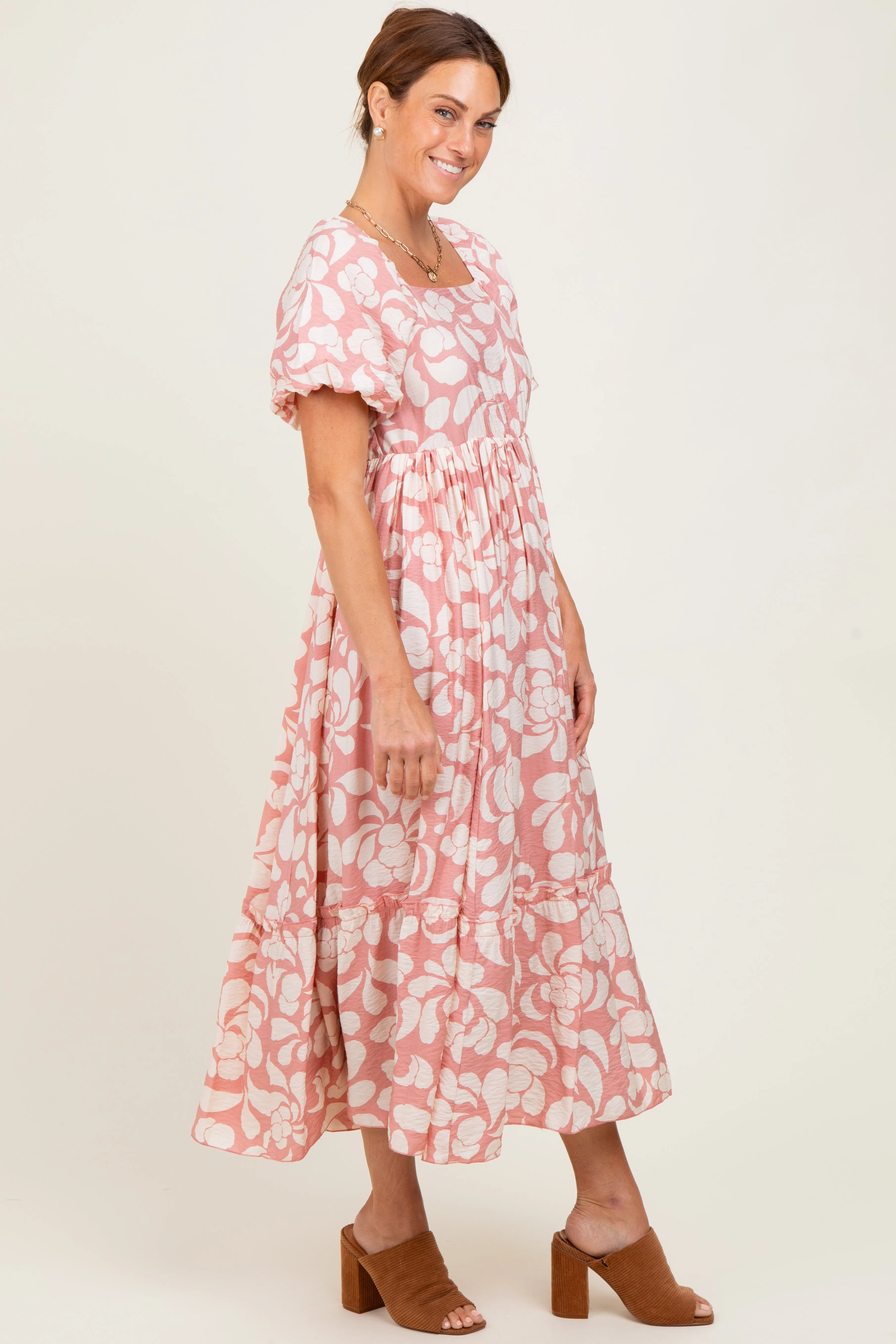 Pink Printed Square Neck Bubble Sleeve Maxi Dress sold by Pinkblush product image thumbnail 3