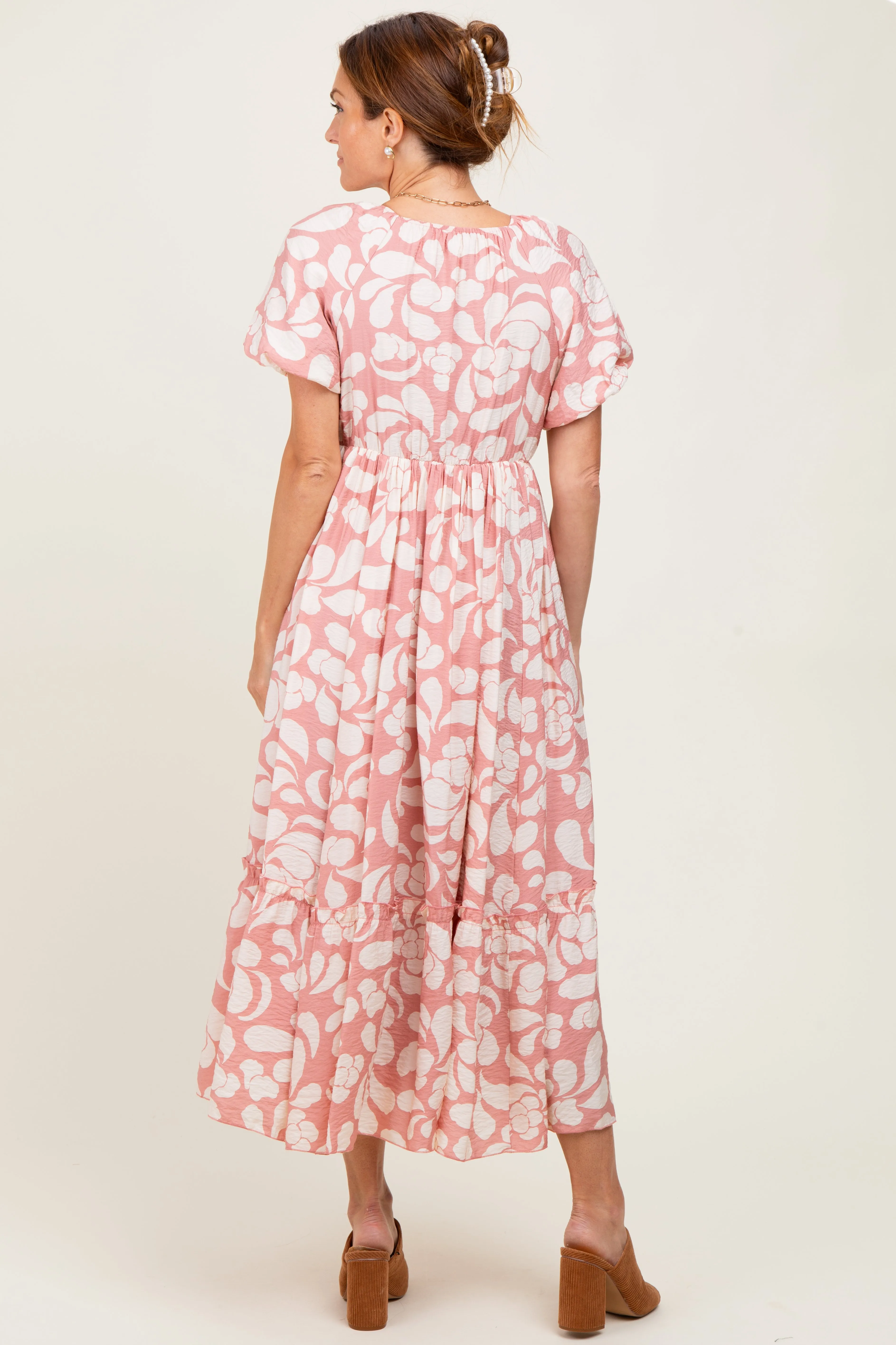 Pink Printed Square Neck Bubble Sleeve Maxi Dress sold by Pinkblush product image thumbnail 4
