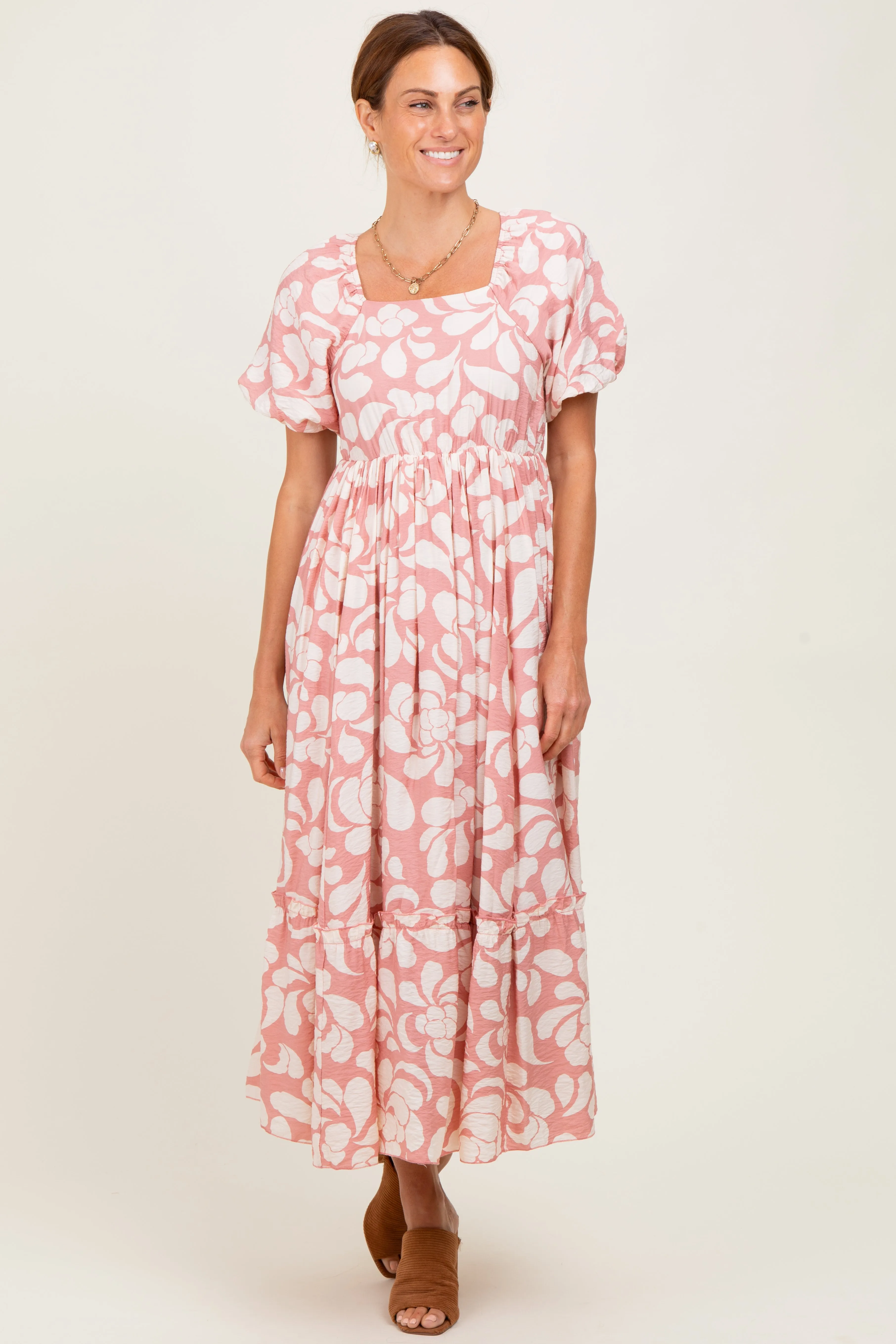 Pink Printed Square Neck Bubble Sleeve Maxi Dress sold by Pinkblush product image thumbnail 2