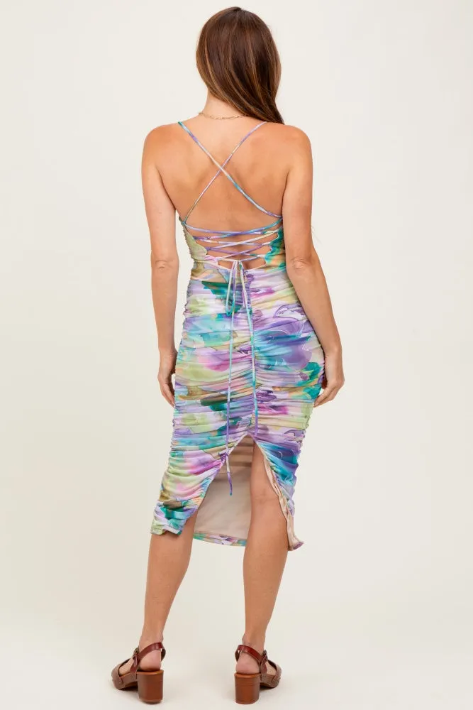 Lavender Printed Ruched Crisscross Back Midi Dress sold by Pinkblush product image thumbnail 4