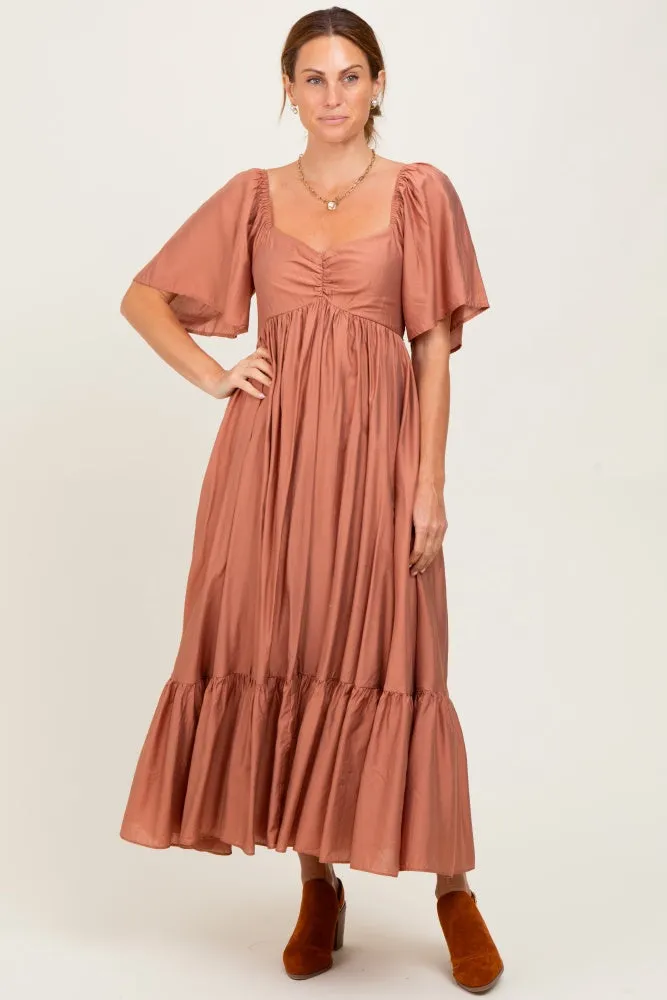 Rust Flutter Sleeve Ruffle Hem Midi Dress sold by Pinkblush product image thumbnail 2