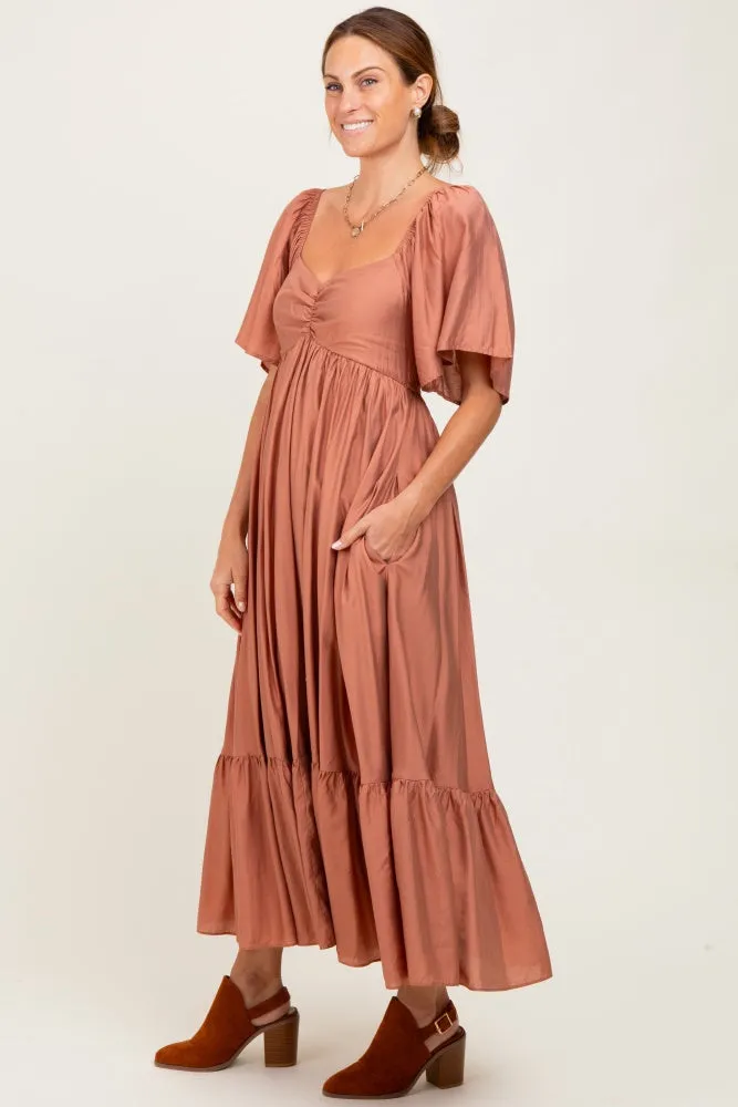 Rust Flutter Sleeve Ruffle Hem Midi Dress sold by Pinkblush product image thumbnail 3