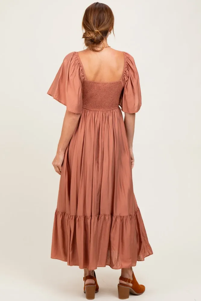 Rust Flutter Sleeve Ruffle Hem Midi Dress sold by Pinkblush product image thumbnail 4