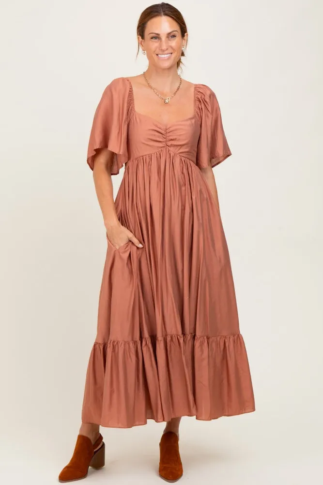 Rust Flutter Sleeve Ruffle Hem Midi Dress sold by Pinkblush
