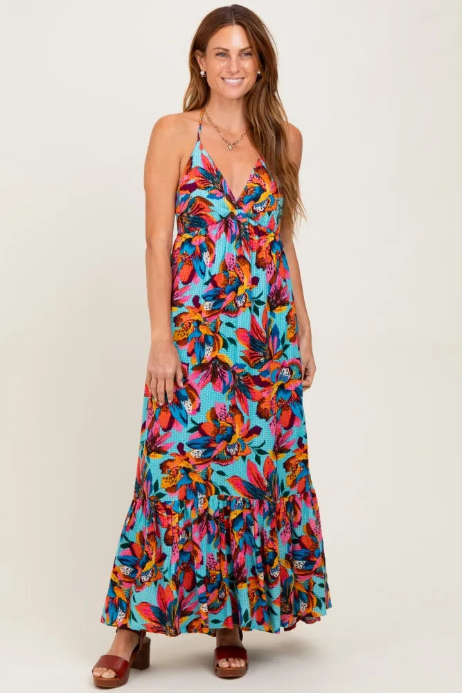 Multicolor Floral Deep V-Neck Halter Maxi Dress sold by Pinkblush product image thumbnail 2