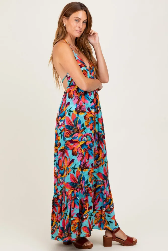 Multicolor Floral Deep V-Neck Halter Maxi Dress sold by Pinkblush product image thumbnail 3