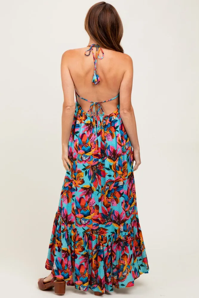 Multicolor Floral Deep V-Neck Halter Maxi Dress sold by Pinkblush product image thumbnail 4