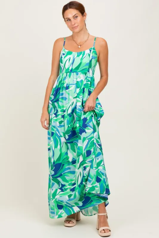 Green Printed Shoulder Tie Maxi Dress sold by Pinkblush