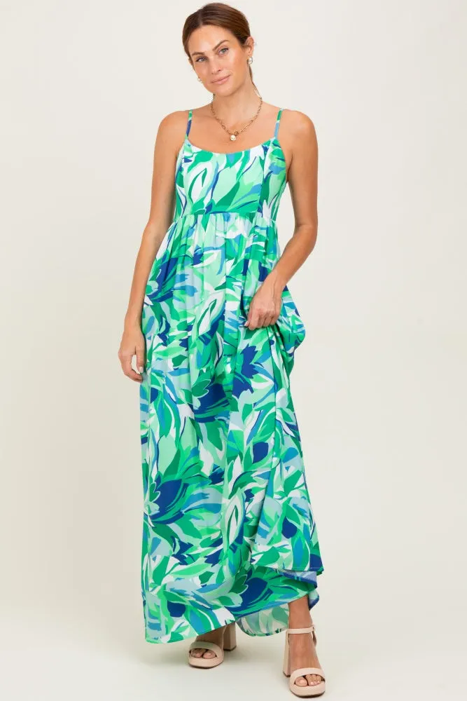 Green Printed Shoulder Tie Maxi Dress sold by Pinkblush