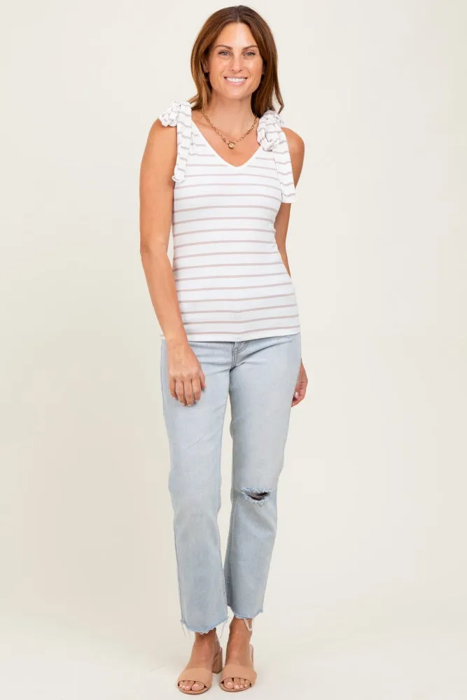 Ivory/Mocha Striped Ribbed V-Neck Shoulder Tie Sleeveless Top sold by Pinkblush product image thumbnail 2