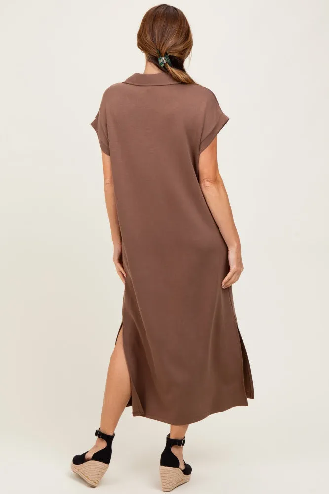 Mocha Collared Short Sleeve Midi Dress sold by Pinkblush product image thumbnail 4