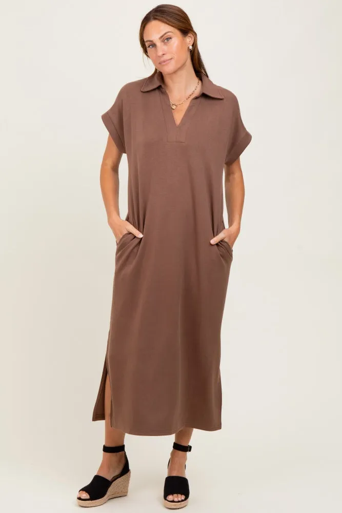Mocha Collared Short Sleeve Midi Dress sold by Pinkblush product image thumbnail 2