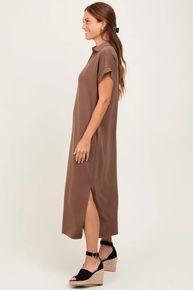 Mocha Collared Short Sleeve Midi Dress sold by Pinkblush product image thumbnail 3