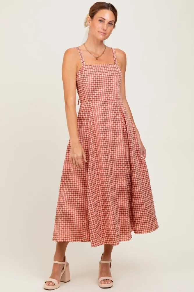 Red Plaid Double Strap Sleeveless Midi Dress sold by Pinkblush