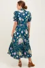 Deep Teal Floral Puff Sleeve Button Down Midi Dress sold by Pinkblush