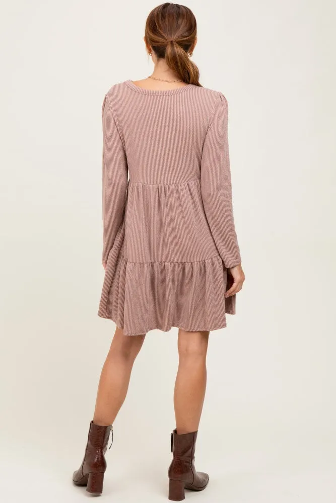Taupe Textured Rib Tiered Long Sleeve Dress sold by Pinkblush product image thumbnail 4