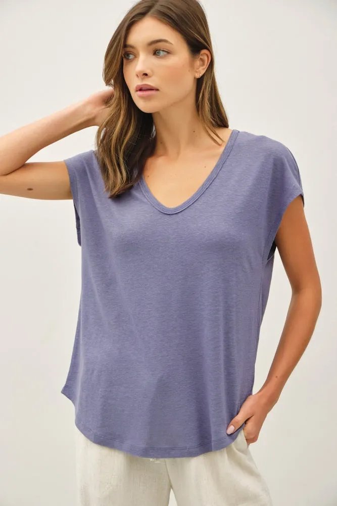 Light Navy V-Neck Top sold by Pinkblush