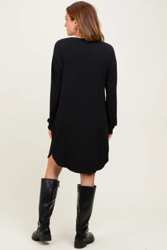 Black Rib Knit Long Sleeve Dress sold by Pinkblush product image thumbnail 4