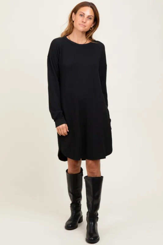 Black Rib Knit Long Sleeve Dress sold by Pinkblush