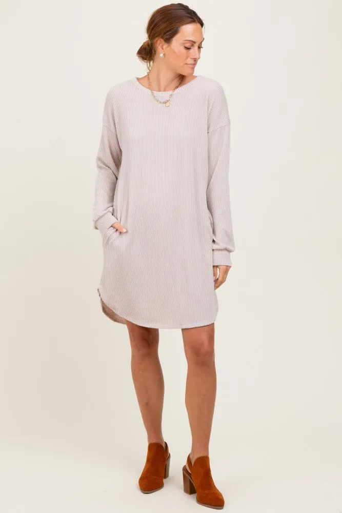 Beige Rib Knit Long Sleeve Dress sold by Pinkblush product image thumbnail 2
