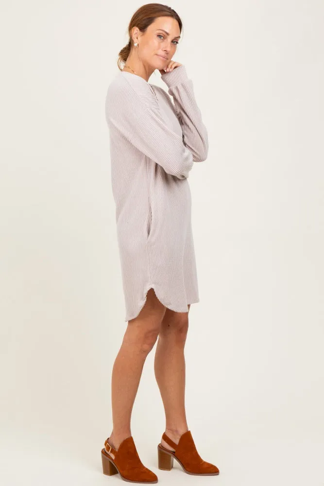 Beige Rib Knit Long Sleeve Dress sold by Pinkblush product image thumbnail 3