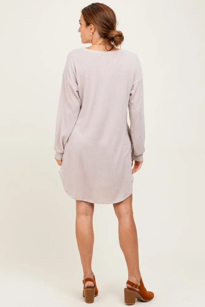 Beige Rib Knit Long Sleeve Dress sold by Pinkblush product image thumbnail 4