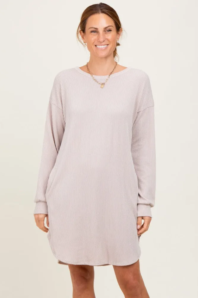 Beige Rib Knit Long Sleeve Dress sold by Pinkblush