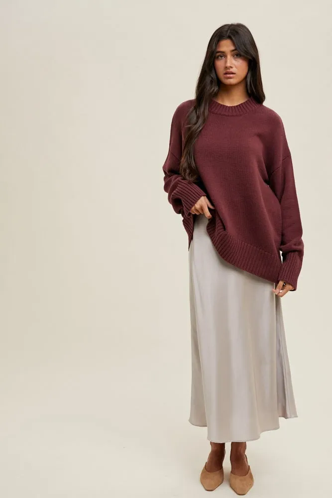 Burgundy Drop Shoulder Oversized Sweater sold by Pinkblush product image thumbnail 4