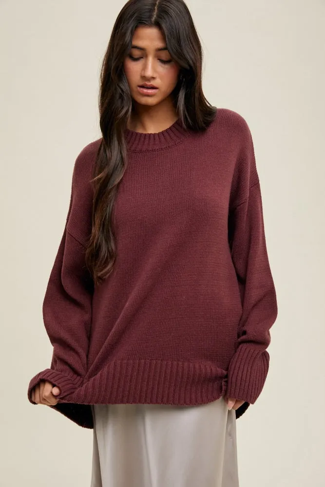 Burgundy Drop Shoulder Oversized Sweater sold by Pinkblush