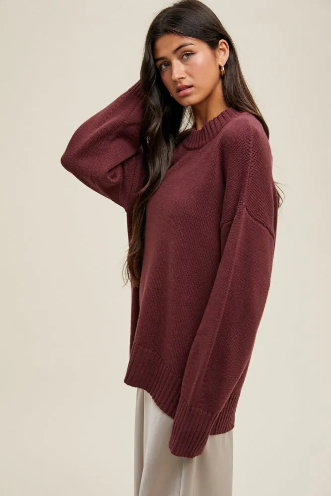 Burgundy Drop Shoulder Oversized Sweater sold by Pinkblush product image thumbnail 2