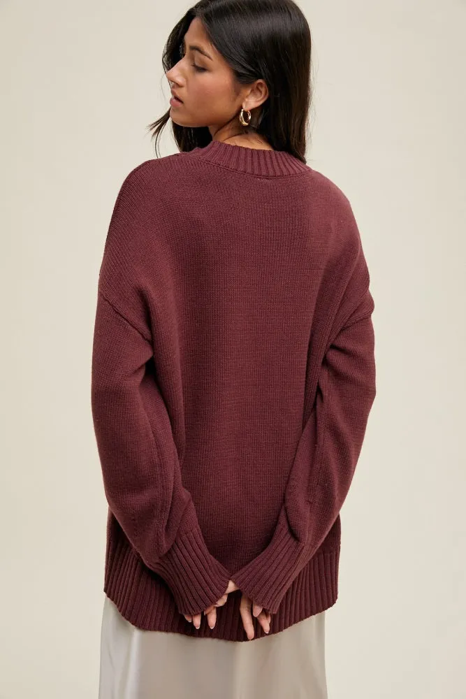 Burgundy Drop Shoulder Oversized Sweater sold by Pinkblush product image thumbnail 3