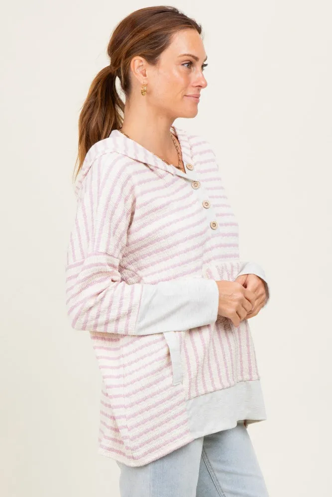 Light Pink Textured Stripe Button Up Hoodie sold by Pinkblush product image thumbnail 3
