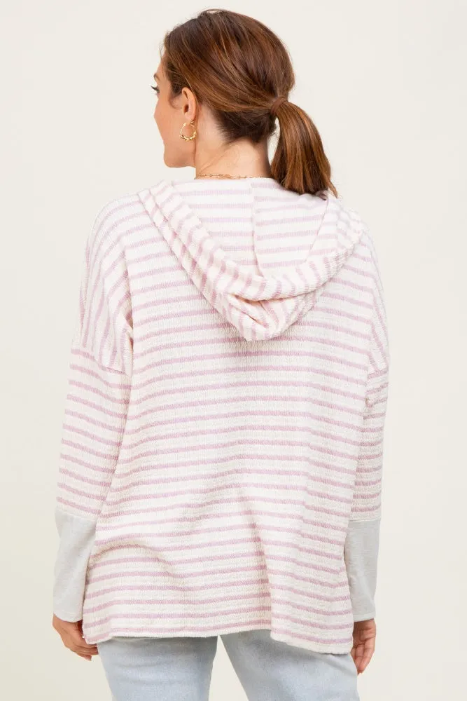 Light Pink Textured Stripe Button Up Hoodie sold by Pinkblush product image thumbnail 4