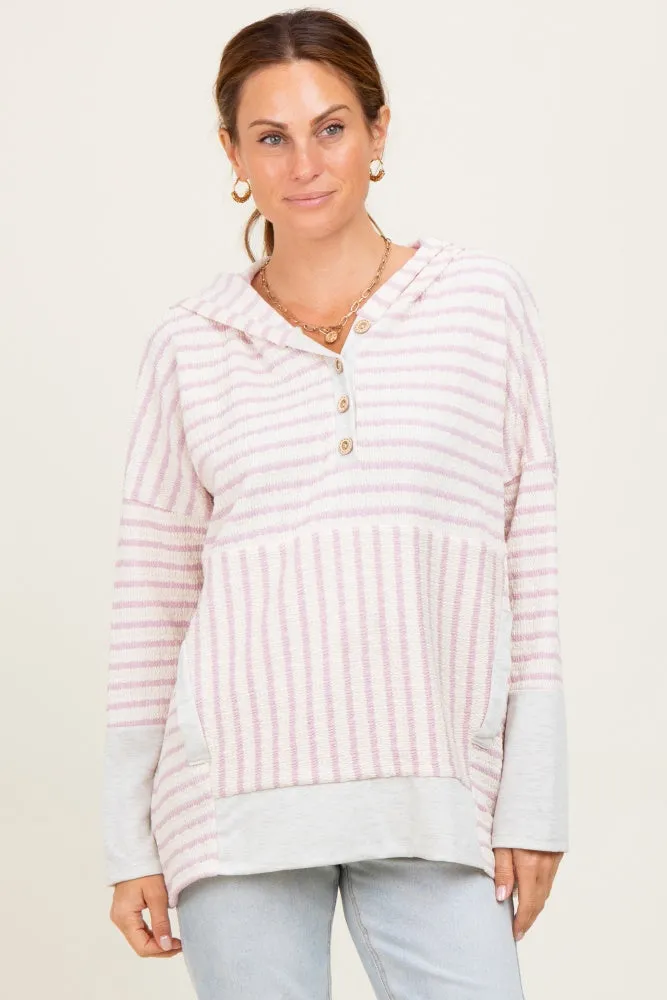Light Pink Textured Stripe Button Up Hoodie sold by Pinkblush