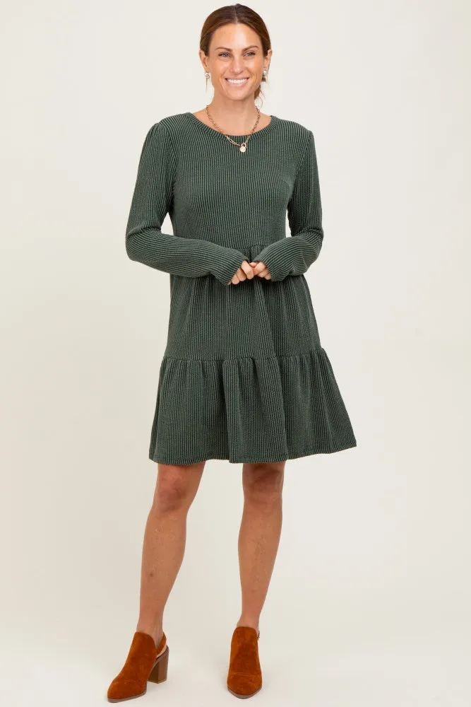 Olive Textured Rib Tiered Long Sleeve Dress sold by Pinkblush product image thumbnail 2