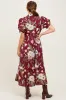 Burgundy Floral Puff Sleeve Button Down Midi Dress sold by Pinkblush