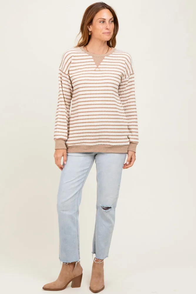 Mocha Contrast Rib Long Sleeve Pullover Top sold by Pinkblush product image thumbnail 2