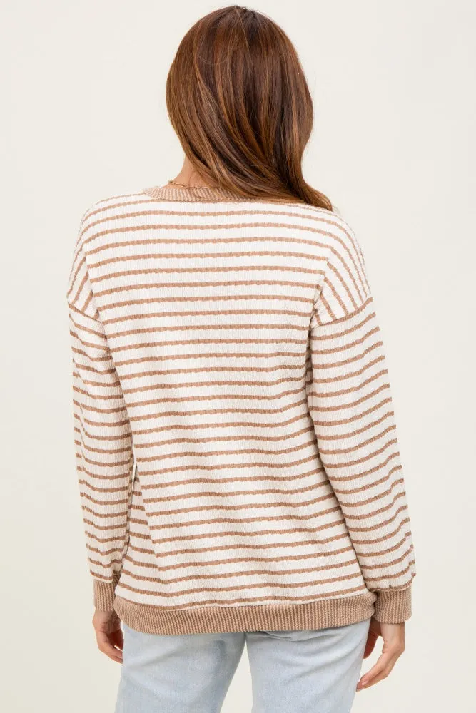 Mocha Contrast Rib Long Sleeve Pullover Top sold by Pinkblush product image thumbnail 4