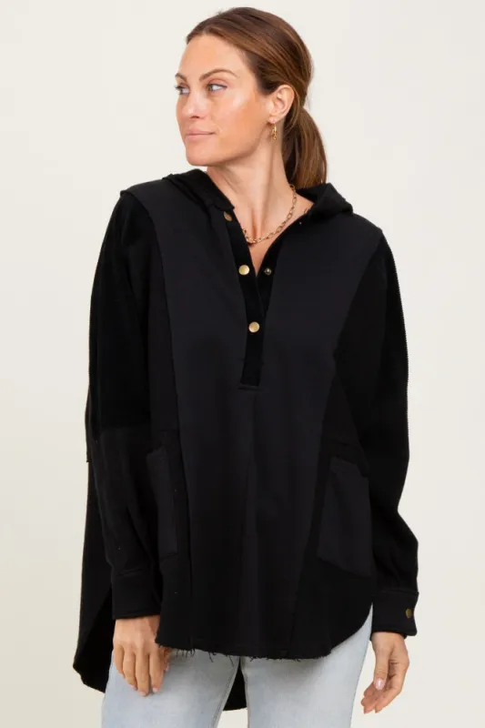 Black Corduroy Contrast Oversized Hoodie sold by Pinkblush