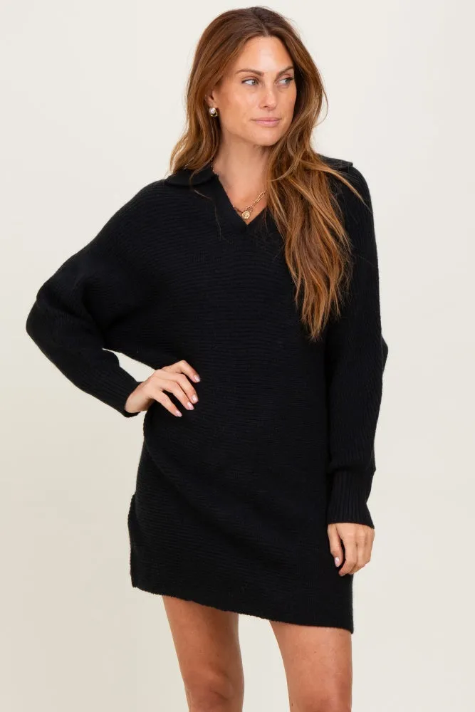 Black Chunky Knit Collared Sweater Dress sold by Pinkblush product image thumbnail 2
