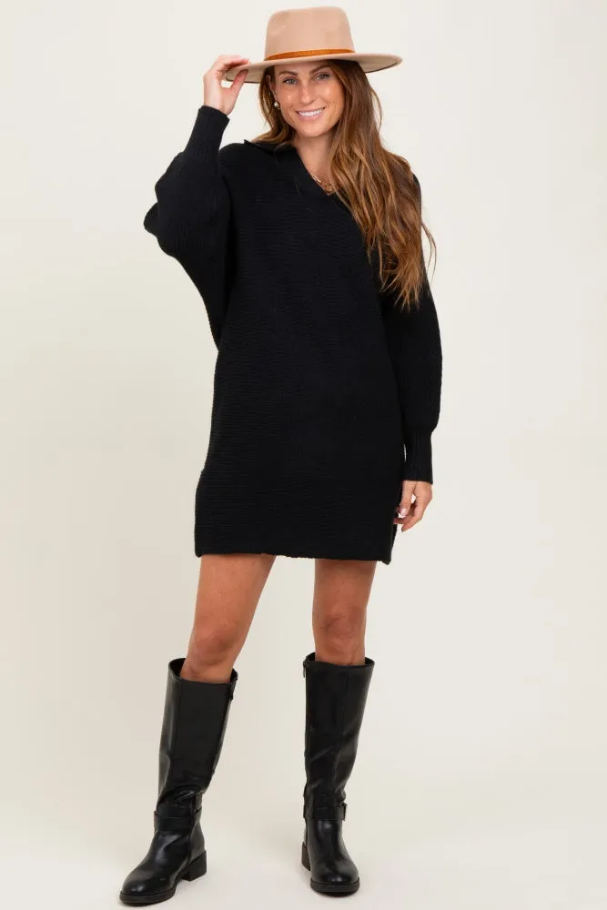Black Chunky Knit Collared Sweater Dress sold by Pinkblush